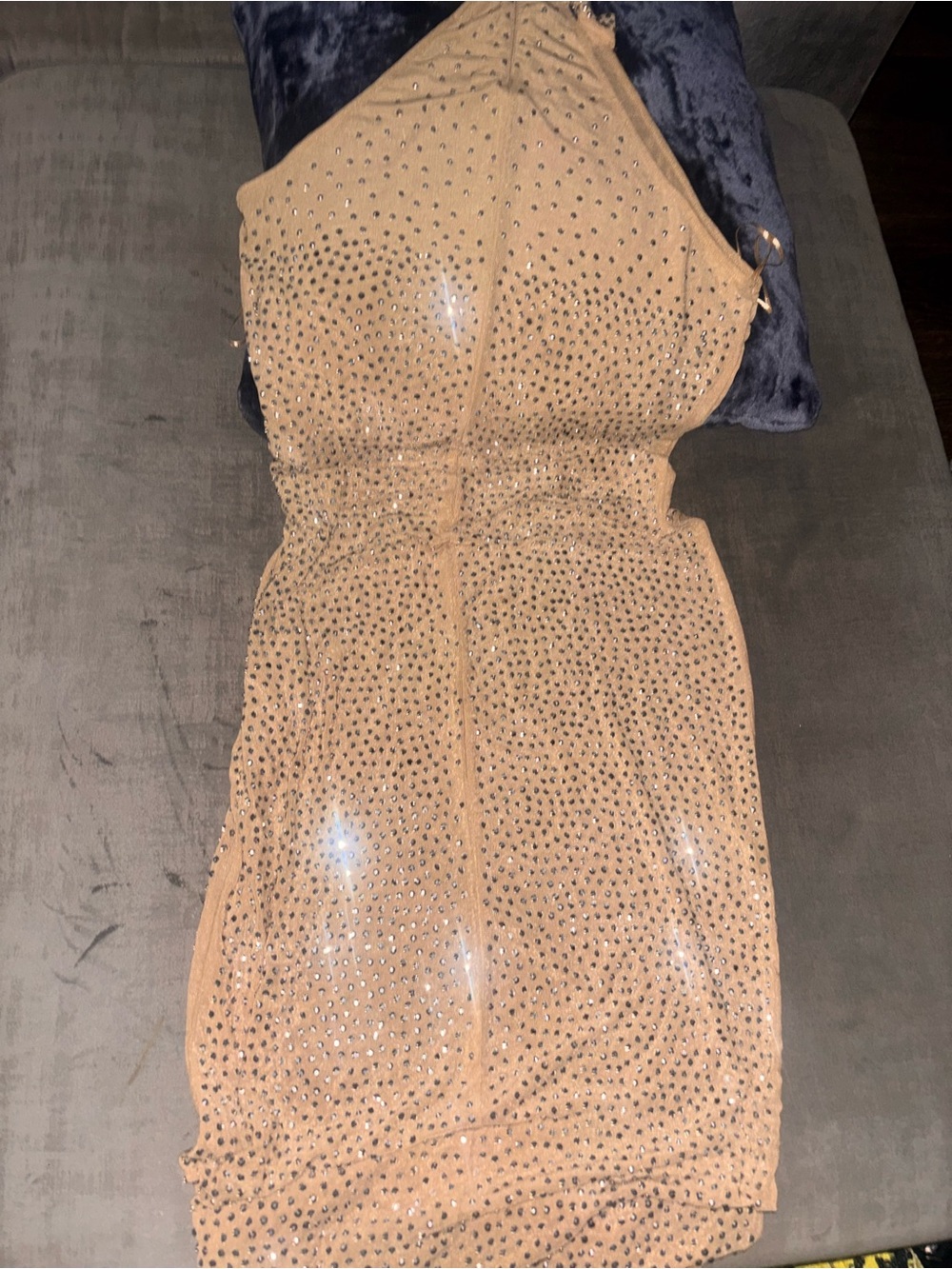 Fashion Nova Nude/Rhinestone Midi Dress